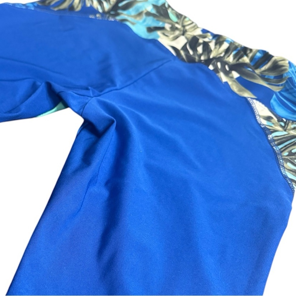 Bally Total Fitness Capri Leggings Blue Tropical Palm Print Mesh Size M - Picture 3 of 9